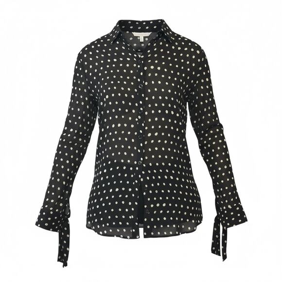 Saint Laurent Classic Crepe Polka Dot Top size FR 36 Long Sleeve tie Accents - Picture 1 of 13